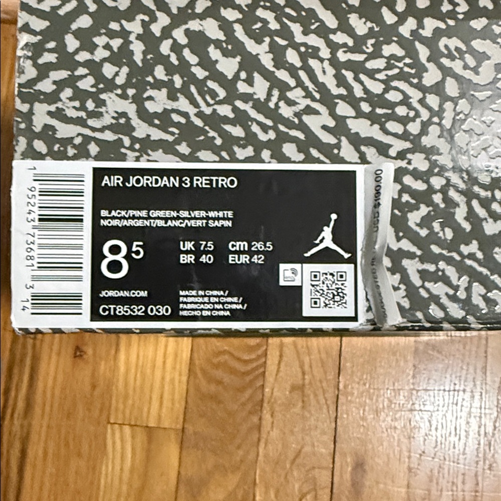 Jordan Air Jordan 3 Retro in Black, Pine Green, Silver, White - Picture 7 of 7